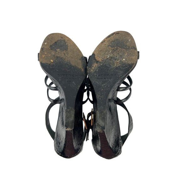 Givenchy Black Patent Crinkled  Leather  Open Toe Wedges size 7 - Picture 10 of 13